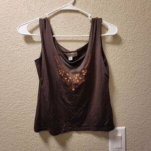 Sonia Melej Beaded Cropped Top Brown Size 36 ( medium)